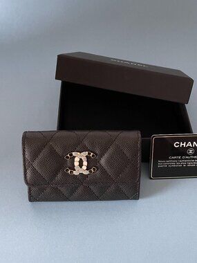 💐CHANEL AP2038 Card Holder Black Quilted Caviar Coin Case💐